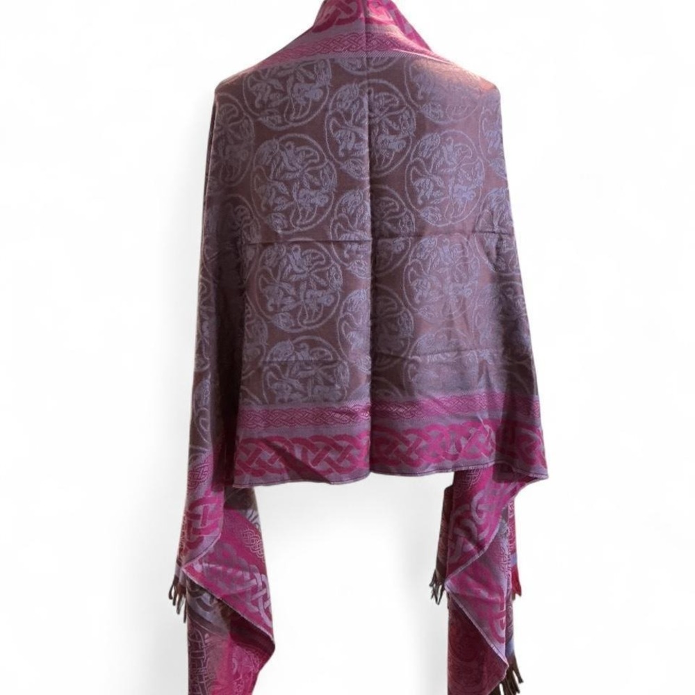 Boru Celtic Knot Shawl Women OS Pink Purple Good France Silky Fringe Wrap - Picture 7 of 8